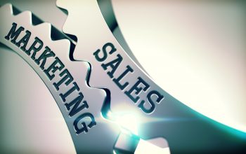 Sales Marketing - Illustration with Glow Effect. Sales Marketing on the Mechanism of Metal Gears. Communication Concept in Industrial Design. 3D Illustration.