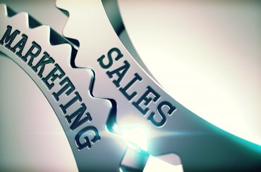 Sales Marketing - Illustration with Glow Effect. Sales Marketing on the Mechanism of Metal Gears. Communication Concept in Industrial Design. 3D Illustration.